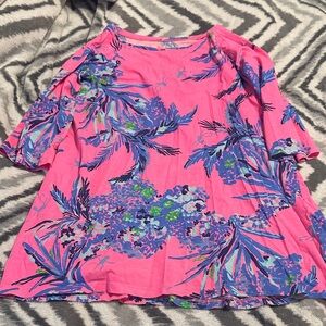 Lilly Pulitzer Kids Pink and Blue Floral Short Sleeve Top